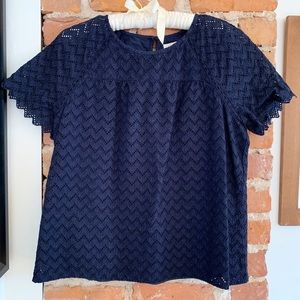 J. Crew Mercantile Navy Eyelet Lace Top Size M